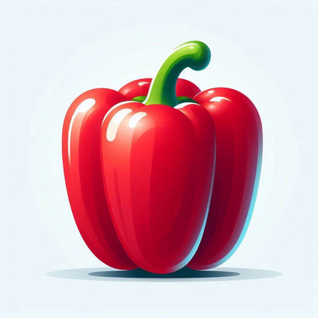 Illustration of a red bell pepper on a light blue background.のイラスト素材