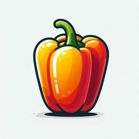 Red and yellow bell pepper isolated on white background. Vector illustration.のイラスト素材