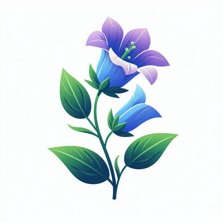 Beautiful blue bellflowers isolated on white background. Vector illustration.のイラスト素材