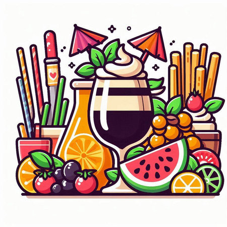 Fruit and berry smoothie. Hand drawn vector illustration.のイラスト素材
