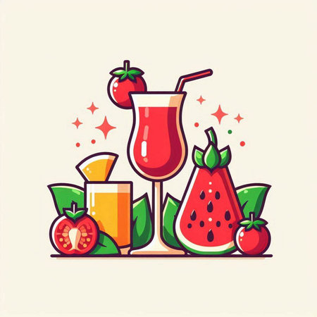 Cocktail with watermelon and pomegranate. Vector illustrationのイラスト素材