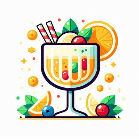 Colorful fruit cocktail in a glass. Vector illustration in flat styleのイラスト素材
