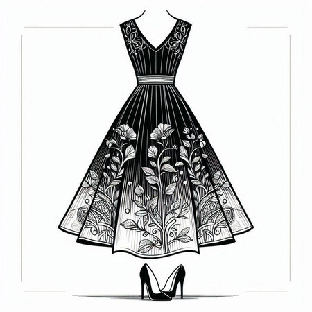 Illustration of a beautiful dress with floral pattern on a white backgroundのイラスト素材