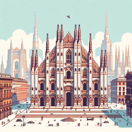 Cathedral of Milan, Italy. Hand drawn vector sketch illustration.のイラスト素材