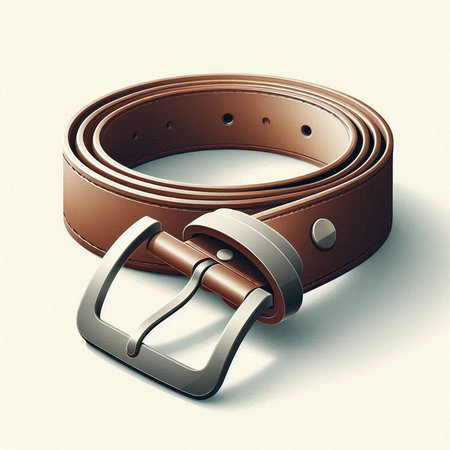 Brown leather belt with metal buckle on a white background. 3d renderのイラスト素材