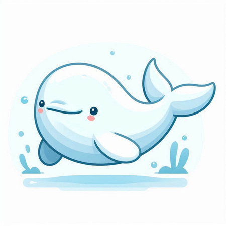 Cute cartoon white whale swimming in the sea. Vector illustration.のイラスト素材