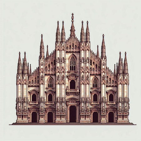 Cathedral of Milan, Italy. Gothic architecture. Vector illustration.のイラスト素材