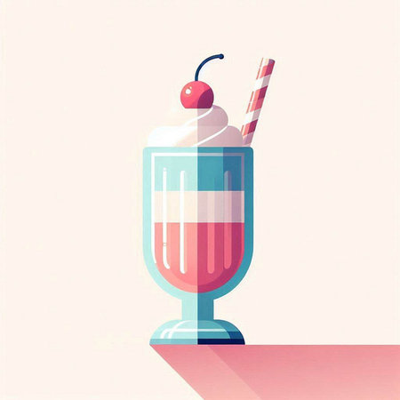 Colorful milkshake with cherry in a glass. Vector illustrationのイラスト素材
