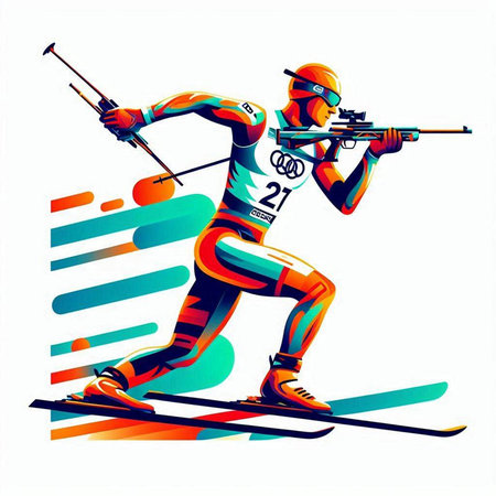 Skiing man in action vector illustration. Athlete with skis.のイラスト素材