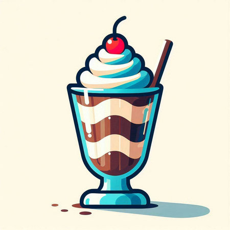 Chocolate milkshake with whipped cream and cherry. Vector illustrationのイラスト素材