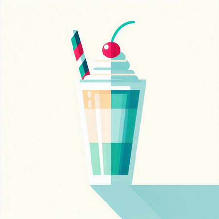 Vector illustration of a milkshake with whipped cream and cherry.のイラスト素材