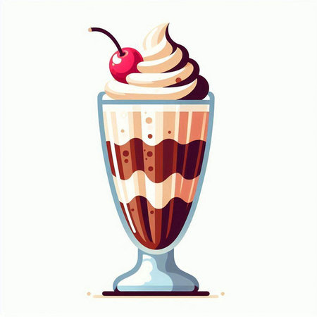 Chocolate milkshake with whipped cream and cherries. Vector illustration.のイラスト素材