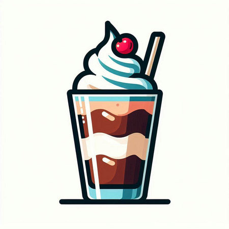 Iced coffee with whipped cream and cherry in a glass. vector illustrationのイラスト素材