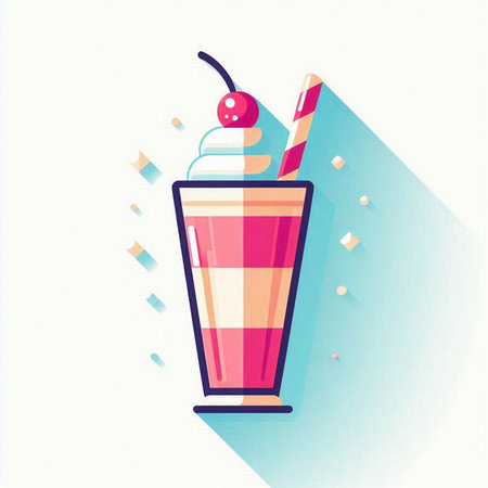 Milkshake with cherry in a glass. Vector illustration in flat styleのイラスト素材