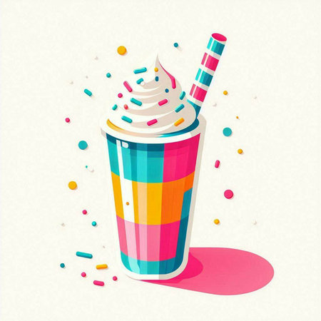 Vector illustration of milkshake with whipped cream and colorful sprinklesのイラスト素材