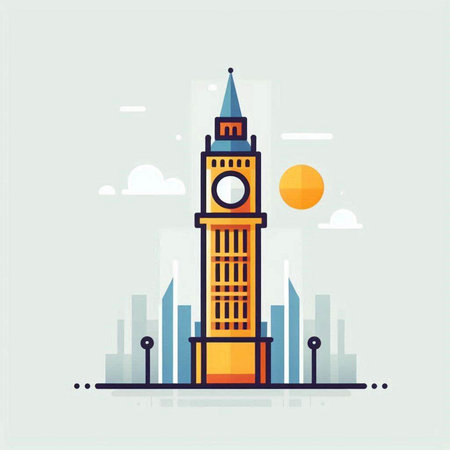 Big Ben tower, London, United Kingdom. Flat design vector illustration.のイラスト素材