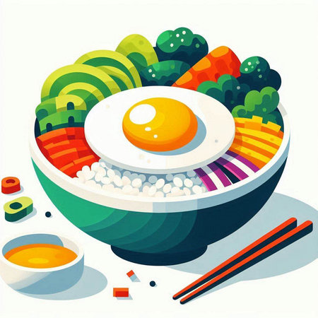 Illustration of a bowl of rice with chopsticks and fried eggのイラスト素材