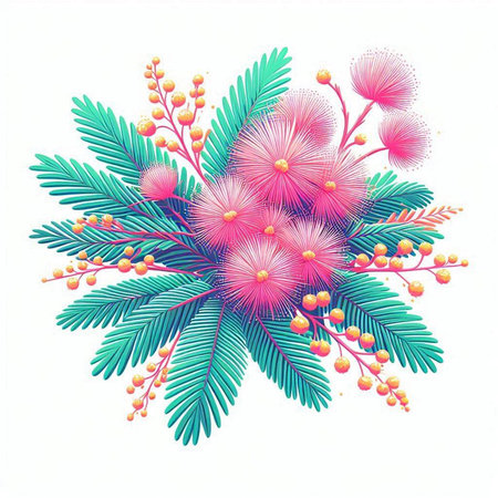 Mimosa flowers isolated on a white background. Vector illustration.のイラスト素材