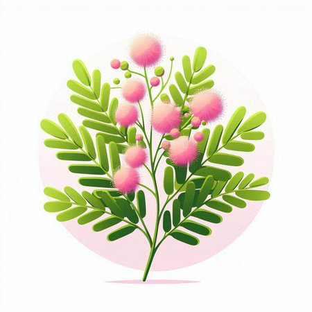 Flowering branch of mimosa on a white background. Vector illustration.のイラスト素材