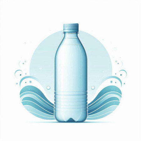 Plastic bottle with water and waves on a white background. Vector illustration.のイラスト素材
