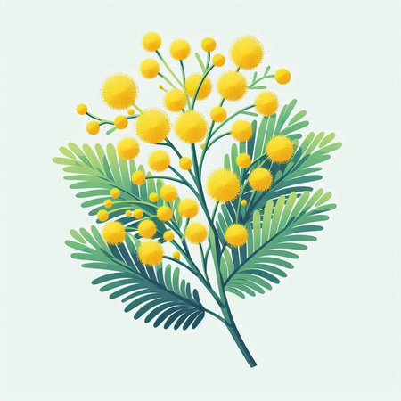 Mimosa flowers on a light background. Vector illustration for your designのイラスト素材