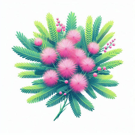 Mimosa flower bouquet on white background. Vector illustration.のイラスト素材