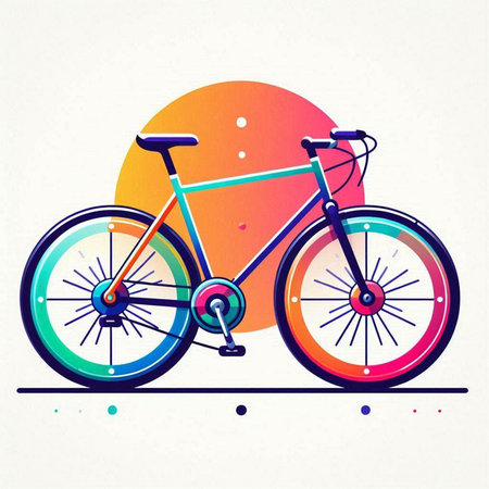 Bicycle with colorful background. Vector illustration in trendy flat style.のイラスト素材