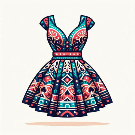 Fashionable dress with ethnic ornaments. Vector illustration.のイラスト素材