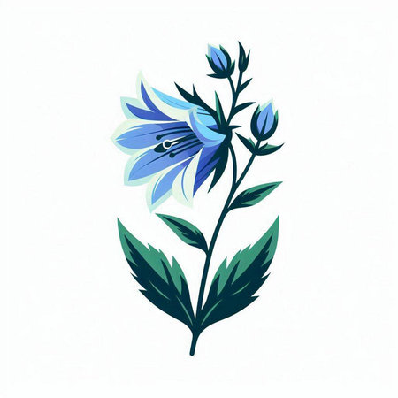 Beautiful blue flower on a white background. Hand drawn vector illustration.のイラスト素材