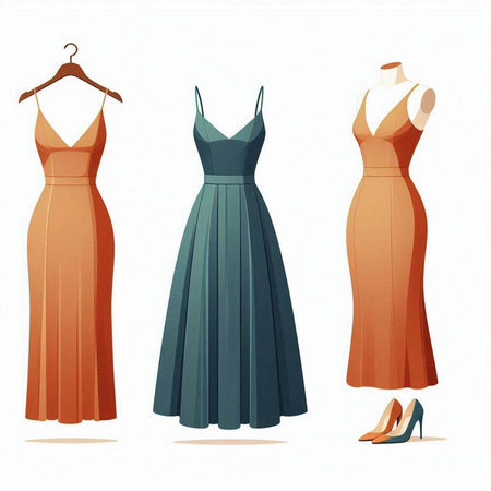 Set of women's dresses isolated on white background. Vector illustration.のイラスト素材