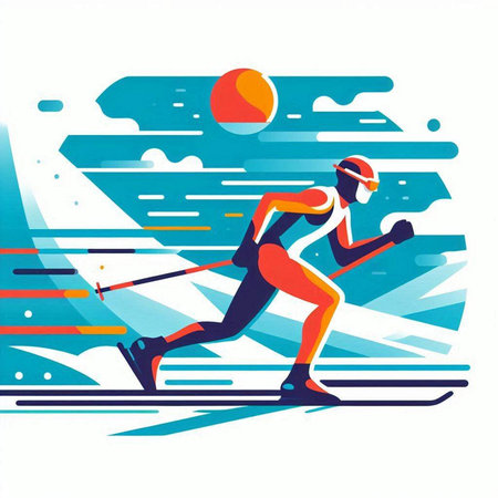 Winter sports, cross-country skiing. Flat style vector illustration.のイラスト素材
