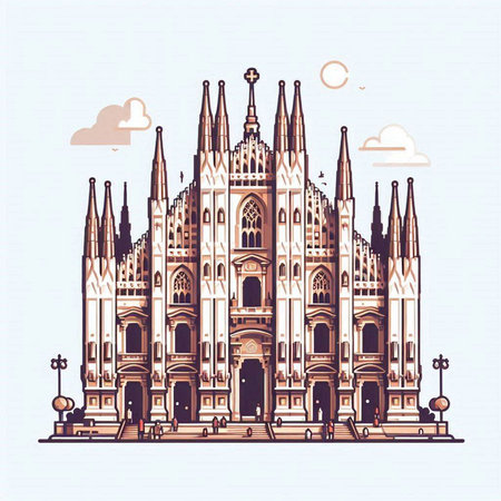 Cathedral of Milan, Italy. Vector illustration. Vintage style.のイラスト素材