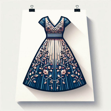 Illustration of a beautiful dress with floral pattern on a white backgroundのイラスト素材