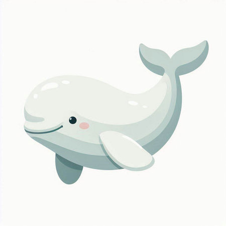 Cute cartoon white whale isolated on white background. Vector illustration.のイラスト素材