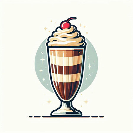 Vector illustration of chocolate milkshake with whipped cream and cherry.のイラスト素材