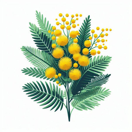 Mimosa flowers isolated on white background. Hand drawn illustration.のイラスト素材
