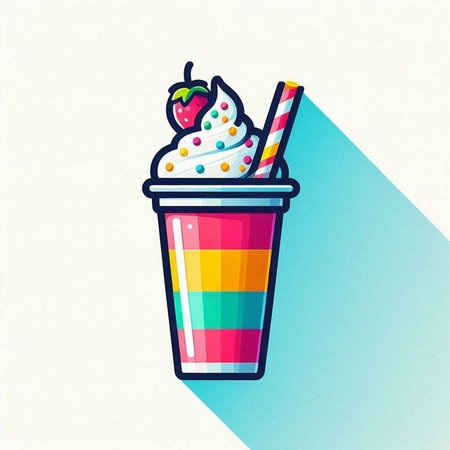 Milkshake with whipped cream and cherry in a glass. Vector illustration.のイラスト素材