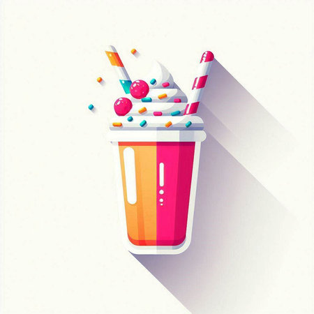 Illustration of milkshake in paper cup with striped strawsのイラスト素材