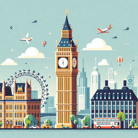 Big Ben in London, United Kingdom. Vector illustration in flat styleのイラスト素材
