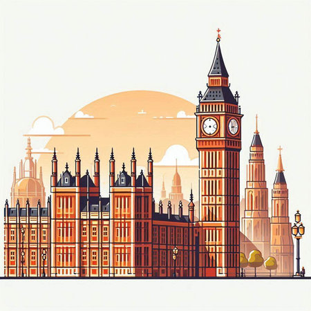 Big Ben and Houses of Parliament, London, UK. Vector illustration.のイラスト素材