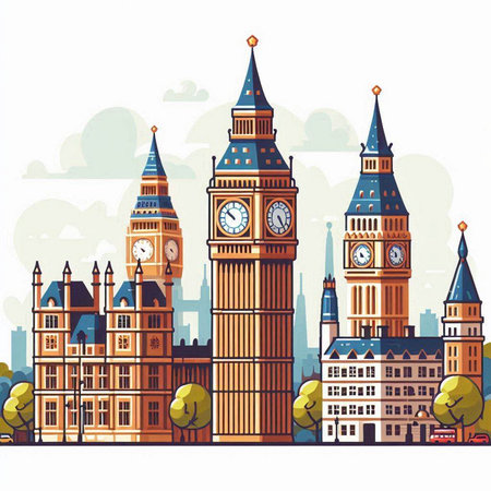 Big Ben and Houses of Parliament in London, England. Vector illustration.のイラスト素材