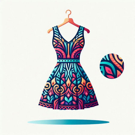 Fashion design dress on hanger. Hand drawn vector illustration.のイラスト素材