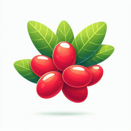 Fresh red cranberries with leaves on white background. Vector illustration.のイラスト素材