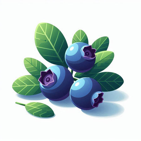 Vector illustration of blueberries with green leaves on a white background.のイラスト素材