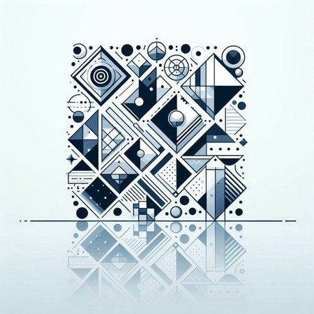 Abstract composition with geometric shapes and reflection on white background. Vector illustration.のイラスト素材