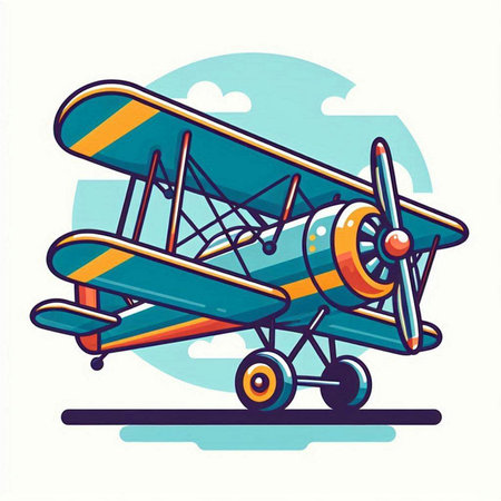 Retro biplane. Cartoon illustration of retro biplane. Vector illustration.のイラスト素材