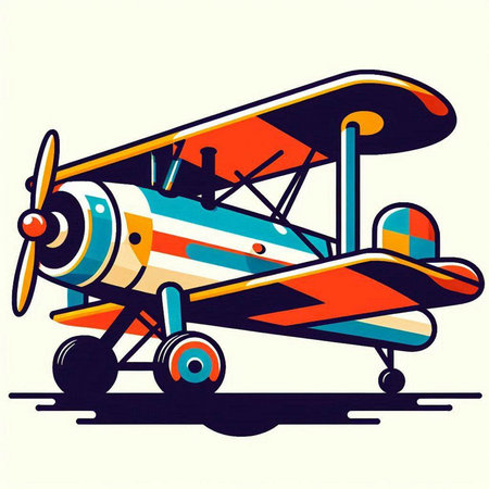 Vector illustration of an old biplane in retro style on white backgroundのイラスト素材