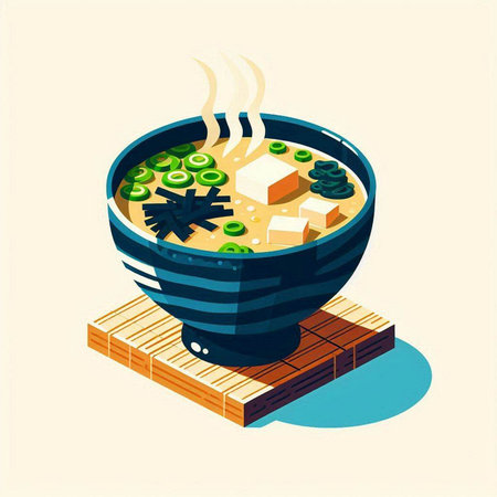 Japanese soup in a bowl. Vector illustration of a Japanese soup.のイラスト素材