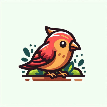 Vector illustration of a cute red cardinal bird on the green background.のイラスト素材