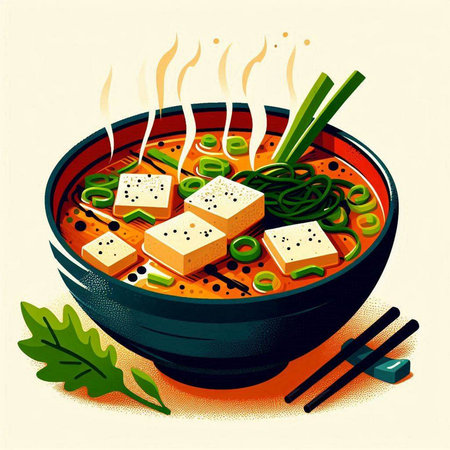 Illustration of japanese miso soup with tofu and vegetablesのイラスト素材